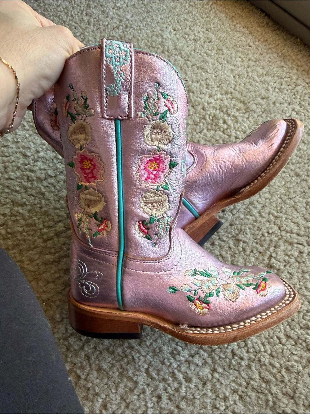 Macie Bean Metallic Pink Floral Embroidered toddler Cowboy Boots
